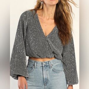 Lulus NWT Sparkling Inclination silver sequin top, small